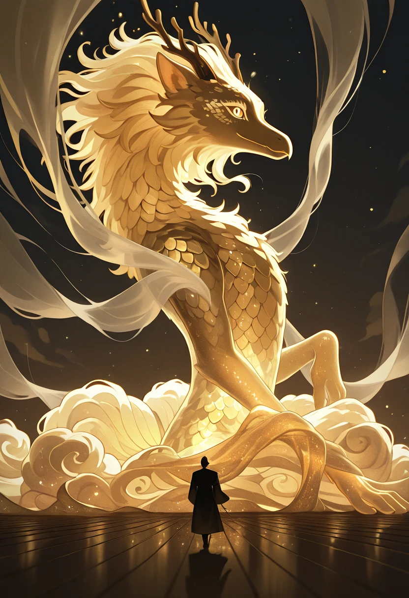 Golden Chinese dragon、Heading to Heaven、White Background、One Head