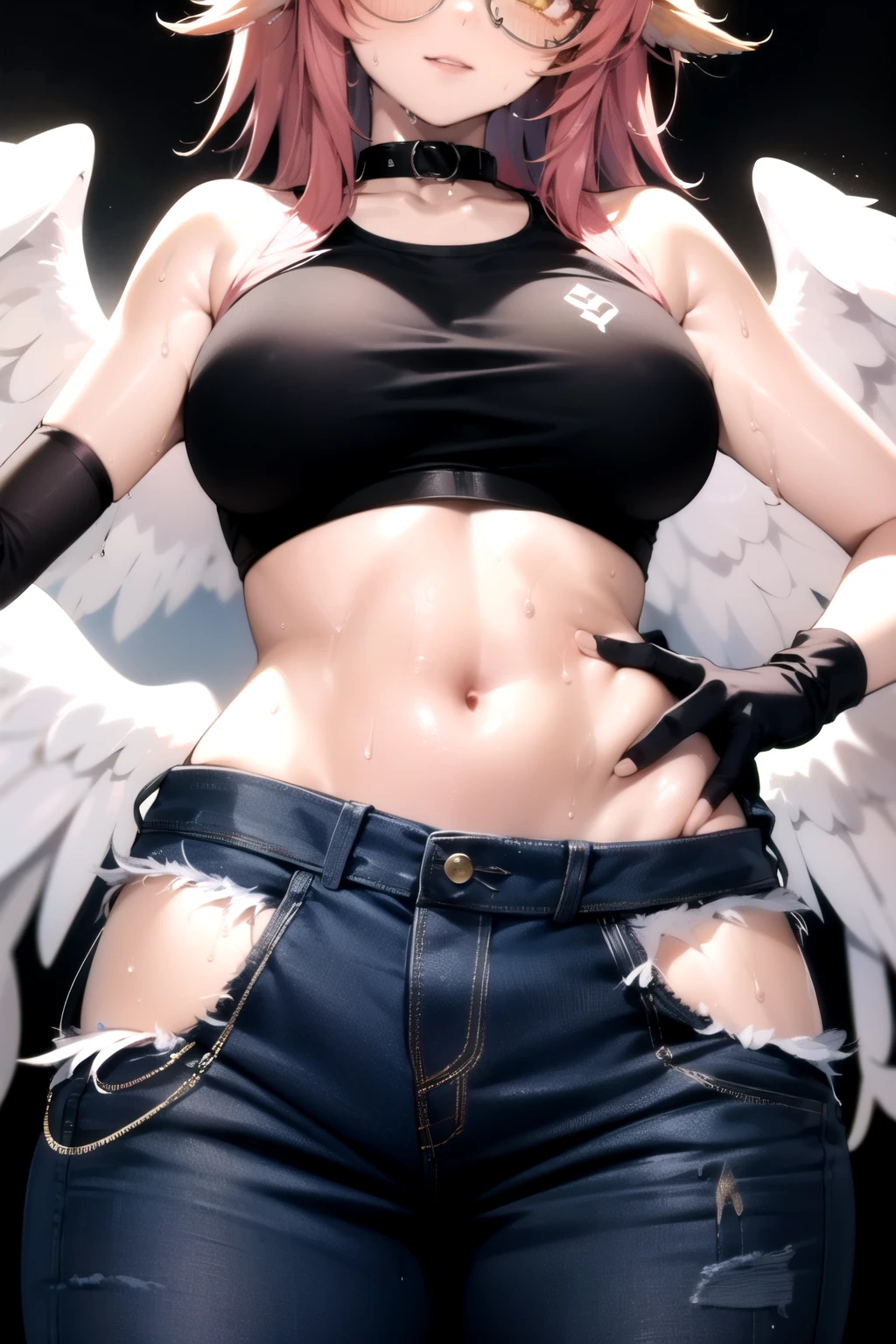 masterpiece, best quality,anime style, 1 girl,(((slender body))), (((small breast))),(((hot pants, white tanktop,red tie,glasses))),(((((a gorilla man grabbing the girl))))), ((((restrained, arms behind back)))),((((cum)))), (beautiful face), (((short hair))), (((straight hair))), ((((blue hair)))),detailed beautiful skin, (perfect hands, perfect anatomy)