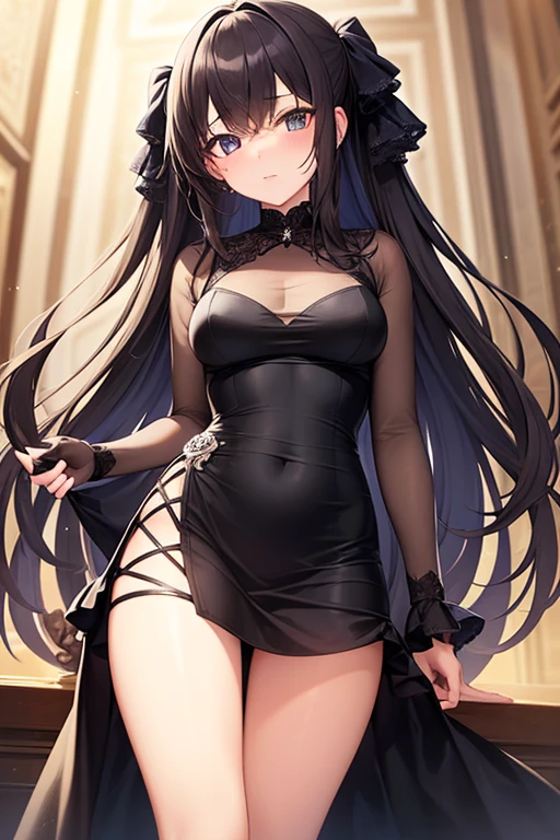 (masterpiece), best quality, expressive eyes, perfect face, (nsfw) not safe for work, 1girl, [highly detailed eyes], (highly detailed eyes), anime girl with long hair, goddess of the galaxy, nebula, dress, [upskirt], (upskirt}, godly stance, godly pose, head leaning on hand, hand on face, from below, seductive anime girl, [seductive face], mommy, milf, cleavage, ((floating)), no panties, anime best girl, an anime drawing inspired by Naka Bokunen, mature, solo, tall, normal body, dark theme, dark aesthetic, ((black and purple hair)), stars on dress design, ((angry)), smirking, smirk, sexy, ((wind blowing dress up)). pussy, vagina, clit, assfangs, 