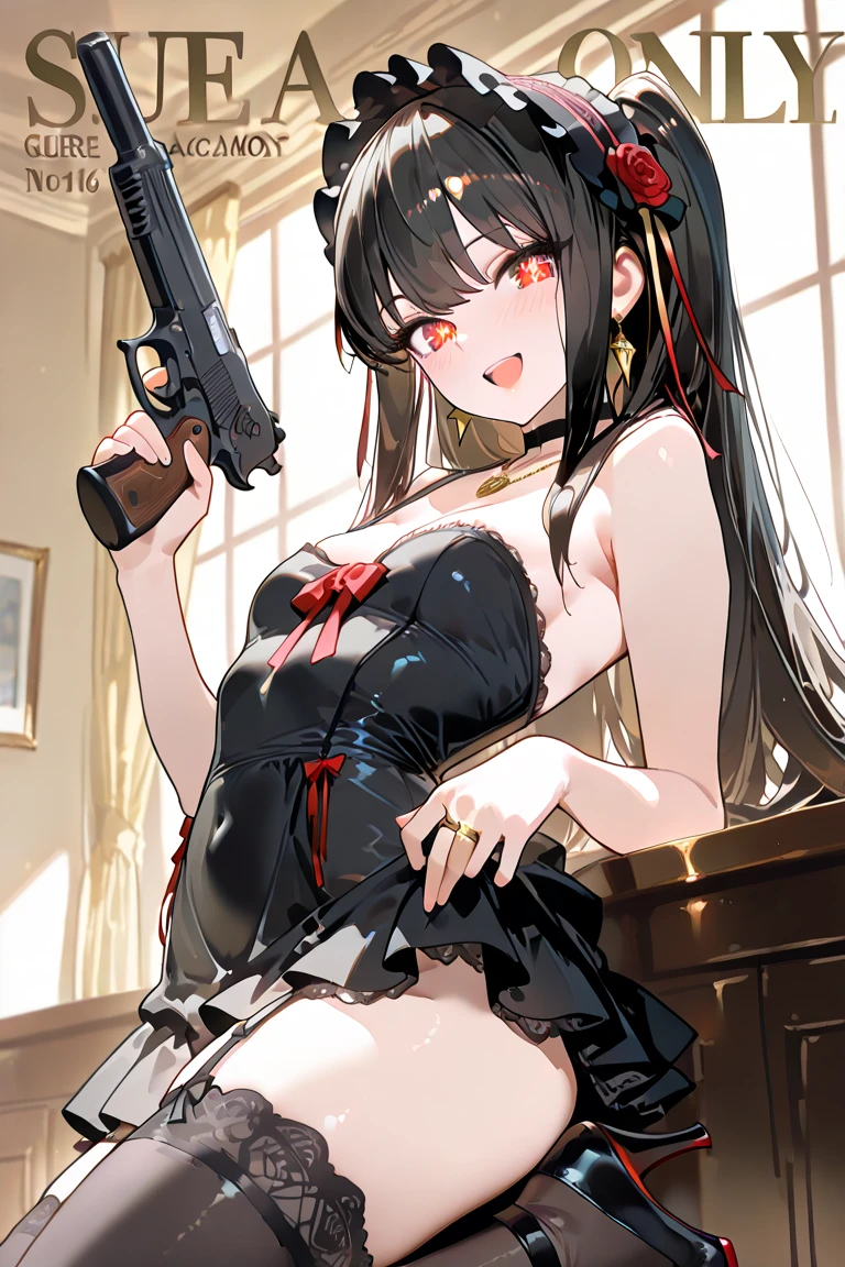 Yobriya Ratatata, briar rose tartare, Bangs, side lock, Headband, (red eyes:1.5), black hair,Smile，热裤
rest cleavage, bare shoulders, underwear, clavicle, , underwear only, underwear,
rest indoors, floor,
rest looking at viewer, (cowboy shooting:1.5),
rest (masterpiece:1.2), best quality, high resolution, unified 8k wallpaper, (illustration:0.8), (Beautiful and delicate eyes:1.6), extremely detailed face, perfect lighting, Very detailed cg, (perfect hands, perfect ???????),