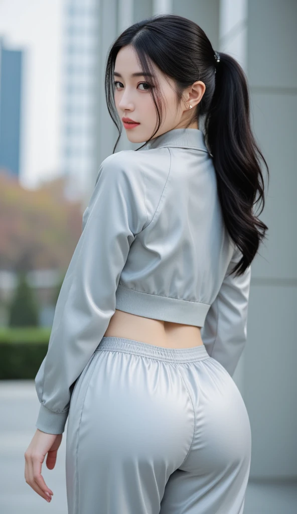 (Extremely meticulous CG),(((8k))),wallpaper,((Extremely refined and beautiful)),(((Masterpiece))),(((best qualtiy))),(((Ultra High Resolution))),realistic shaded,(Smooth and flawless fair skin:1.5),(Extremely exquisite facial details:1.3),(ultra-detailed:1.5),((a beautiful girl,solo)),(short ponytail:1.2),(small head:1.2),(slender face:1.2),(Exquisite makeup:1.3),(blush:1.3),(smiling:1.2),(laughing:1.2),(perfect body:1.2),(pale skin:1.3),((slim,thin)),(towering butts:1.3),(sleeves:1.2),(white collared shirt:1.5),(shorts:1.3),(slender legs:1.3),(butt crack:1.3),(standing:1.3),(hands on belly:1.3),(In the stairwell:1.3),(on the mezzanine floor:1.3),(steps:1.3),(indoor:1.2),(night scene:1.5),(Many garbage:1.5),(detailed background:1.5),(upper body:1.3),(from back:1.3),(from below:1.3),