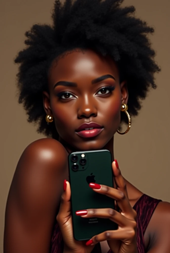 Mulher, cabelos pretos, testa um pouco grande, com iPhone e Apple Watch
