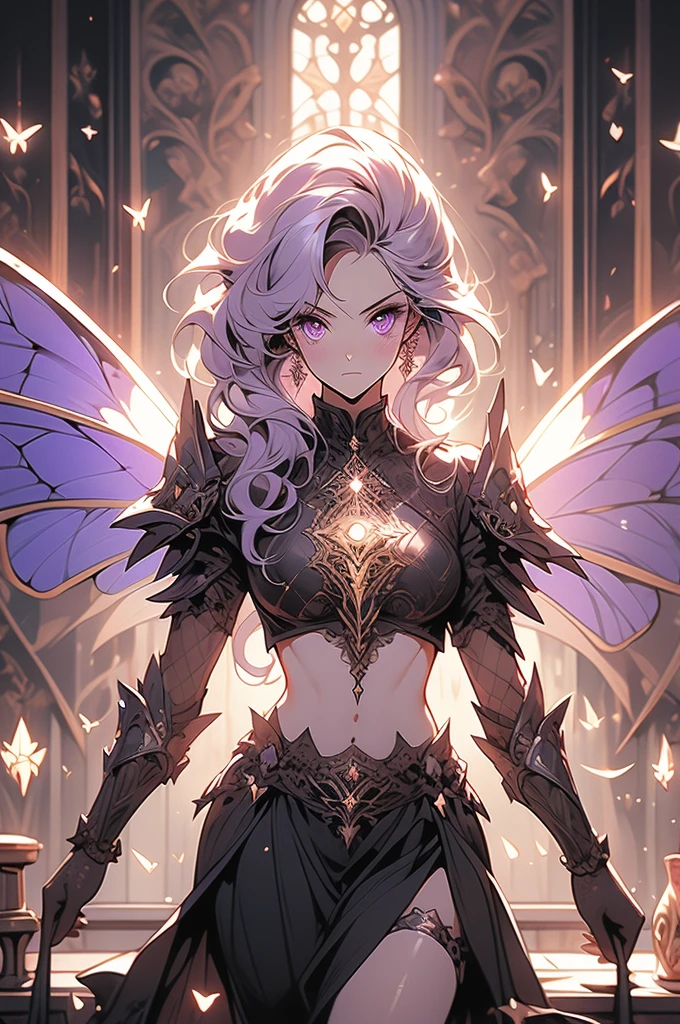 ((masterpiece)), ((best quality)), (ultra-detailed), kawaii, ((extremely detailed)), 4K, (8K), best quality, (beautiful), illustration, body shot, (dynamic pose), bullish attitude, noble female, a cute girl, solo, necromancer, (necromancer costume), wielding immense power, dark magic, regal presence, ornate staff, glowing eyes, sinister aura, ancient rituals, BREAK, (smile), (white teeth), beautiful purple hair, semi short hair, (beautiful hair), ((beautiful emerald eyes)), (beautiful eyes), dramatic lighting, 