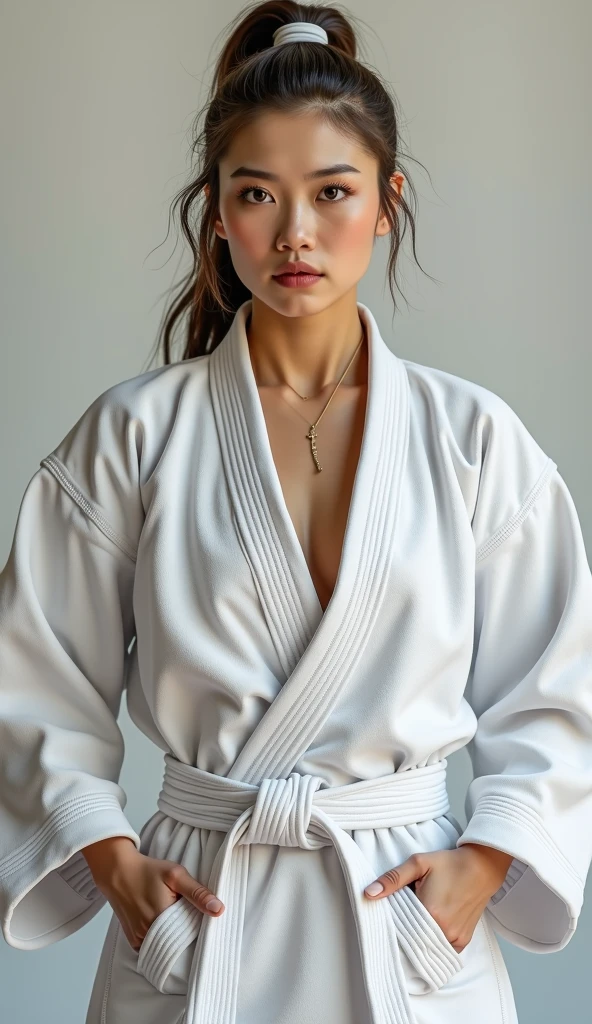 1girl, 35 years old, Japanese woman, solo, crossed arms, lips, upper body, looking at viewer, parted lips, longer face, long hair, sleeves rolled up, sleeves pushed up, brown eyes, curtains, shirt, black hair