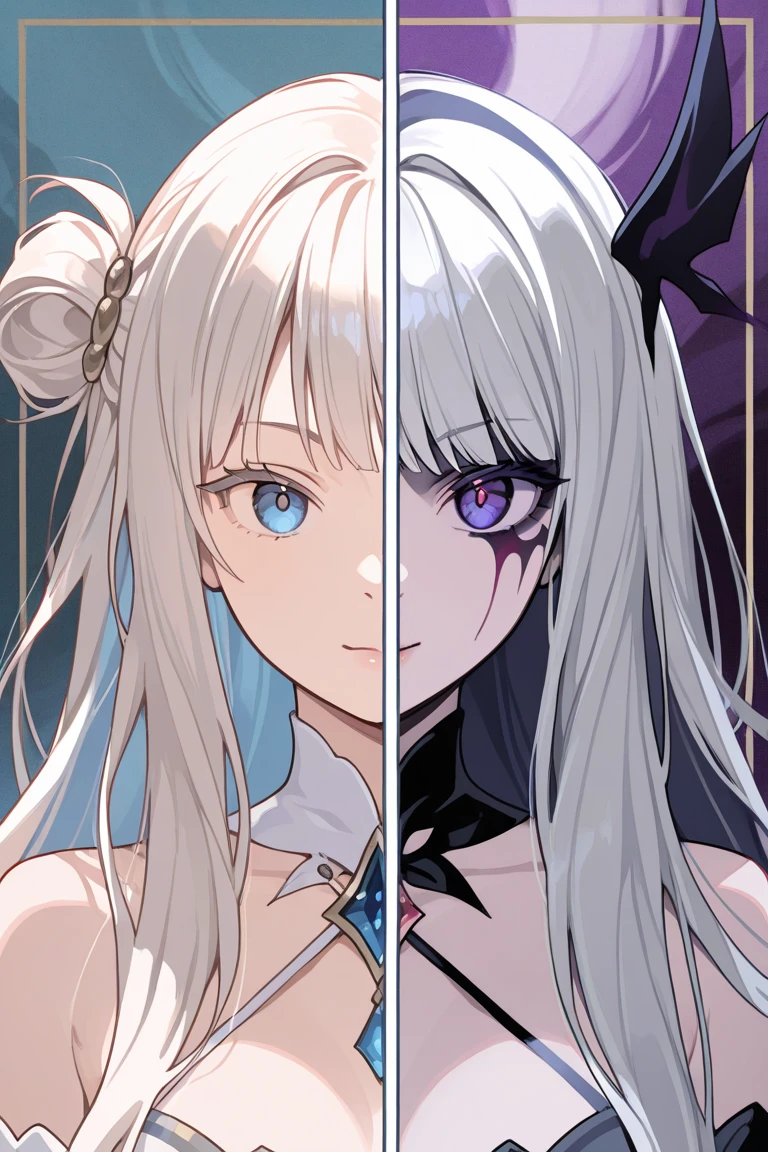 4girl,White hair,Purple eye,Sideslit,light particules,the wallpaper,