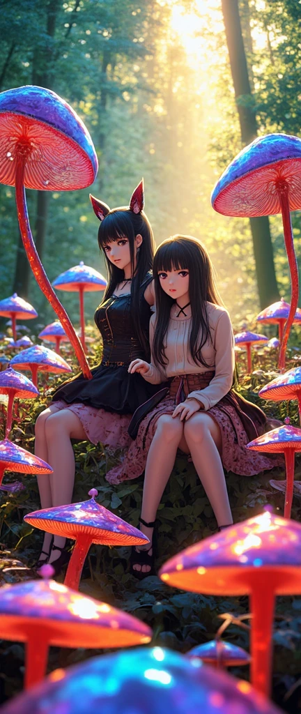 1 Girl, naked, Animal ears, Purple Eyes, Brown hair, wing, Solitary, Long hair, blush, Cat耳朵, Flowers, Looking at the audience, braid, bow, dress, pink Flowers, bow, Hair accessories, Bangs, Cat, Flowering, Animal ear hair, Keep, Virtual YouTuber, Blue bow, Keep animal, Cat女, Plush Toys