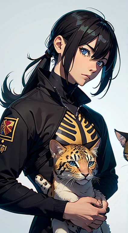 A cat-like humanoid, comprido, Scrawny, slim, Cao Cao, cat syrup, big cat ears, yellow eyes, corpo slim e comprido, Fine body.