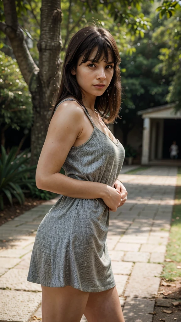 1 beautiful woman, slim, healthy, happy expression, satisfied with body, long skirt, short crochet top, casual environment, fitness profile photo, (best quality,4k,8k,highres,masterpiece:1.2),ultra-detailed,(realistic,photorealistic,photo-realistic:1.37),intricate details, warm lighting, natural tones, soft focus, glowing skin, detailed facial features, beautiful eyes, long eyelashes, flawless complexion, fit and toned physique, graceful posture, serene expression, natural environment, lush greenery, sunlight filtering through trees, peaceful atmosphere