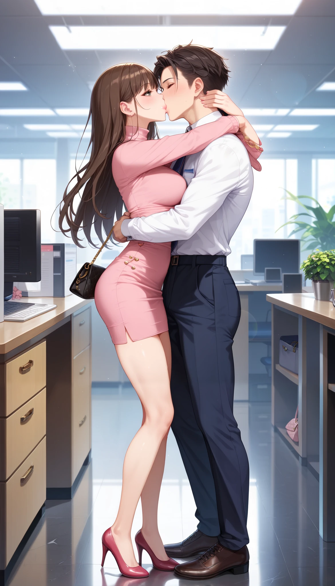 nsfw:1.0, ((Full Body Shot:1.0)),(An earnest office worker, Pink turtleneck knit maxi dress, Handbags, Station Background:1.2),8k, (A woman who is 155 cm tall),(male, fingering her from behind, tight hug from behind her, Medium Long Hair:1.1), Highest quality, Highly detailed CG Unity 8k wallpaper, Depth of written boundary, Cinematic Light, Lens flare, Ray Tracing, (Very beautiful face, Beautiful Lips, Beautiful Eyes), Exquisitely detailed face, ((Highly detailed skin)), Deep Shadow, ((1 Girl)), (Very slim, lean and muscular body:1.0), ((The whole body is facing upwards:1.0)),((View your viewers)),(A shy smile:1.0,(Blurred Background),(No people in the background:1.3), Clear Eyes, (Pale skin), (Big eyes),(Brown Hair),small-medium breast