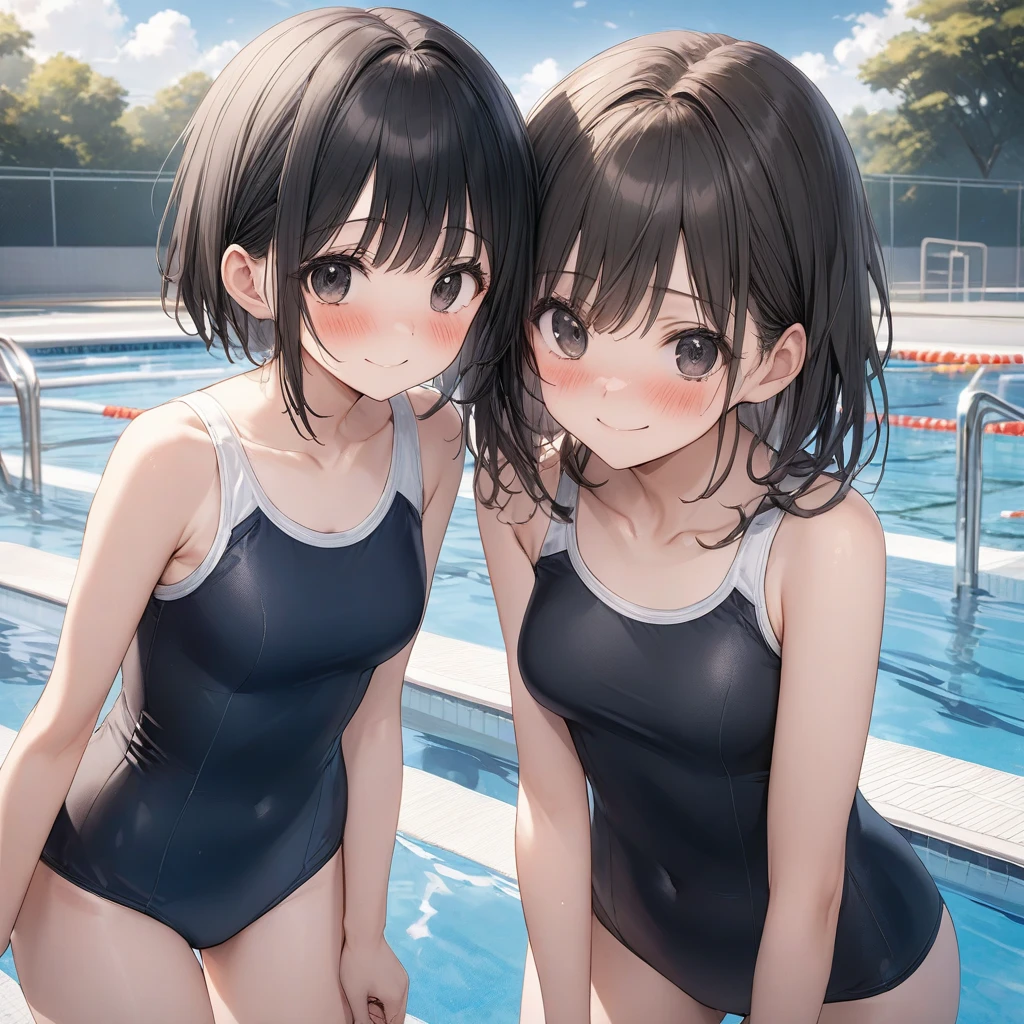 ultra-Top-quality by art God, ultra-detailed, high resolution, shinkai makoto style, anime moe artstyle, best anime 8k konachan wallpaper, pixiv contest winner, perfect anatomy, break,(Please draw a picture of a girl in a swimsuit sitting on a bench by the poolside alone.),break, a hyperrealistic school girl, parted lips, (Solo,lolita, ???, 13-year-old:1.3),Full limbs, complete fingers, androgynous charm, very short hair, wet hair, small breasts,slender body, Small butt, groin, Small black eyes,hanme,beautiful detailed eyes, well-proportioned iris and pupils, sleepily, highres detailed hair, swimsuit, wet swimsuit, bare shoulders, thighs,  in the school pool. break,dewy skin, perspiration on the skin,skin texture, fine lines, pores, natural imperfections,light reflections, glossy skin, shiny skin,break,super detailed skin, shiny skin, Best lighting powered by famous artist, 8k, illustration,UHD, textured skin,break,((artist:toosaka_asagi )), artist:clamp ,artist:carnelian ,artist:kantoku ,