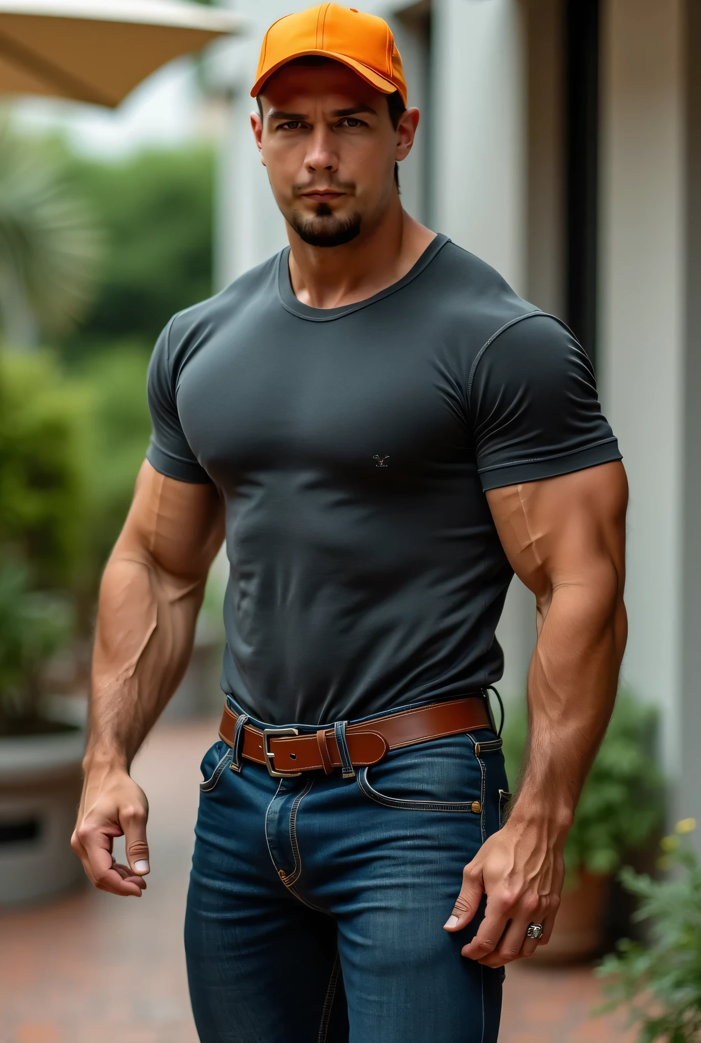 resolution,realisitic,cute and handsome trangener,18-years old,fully body,perfect,highlighting eyes,gura,fleshy lips,muscular thorax,feminine features on a masculine body,casual outfit,naturallight,confident pose,Urban Background