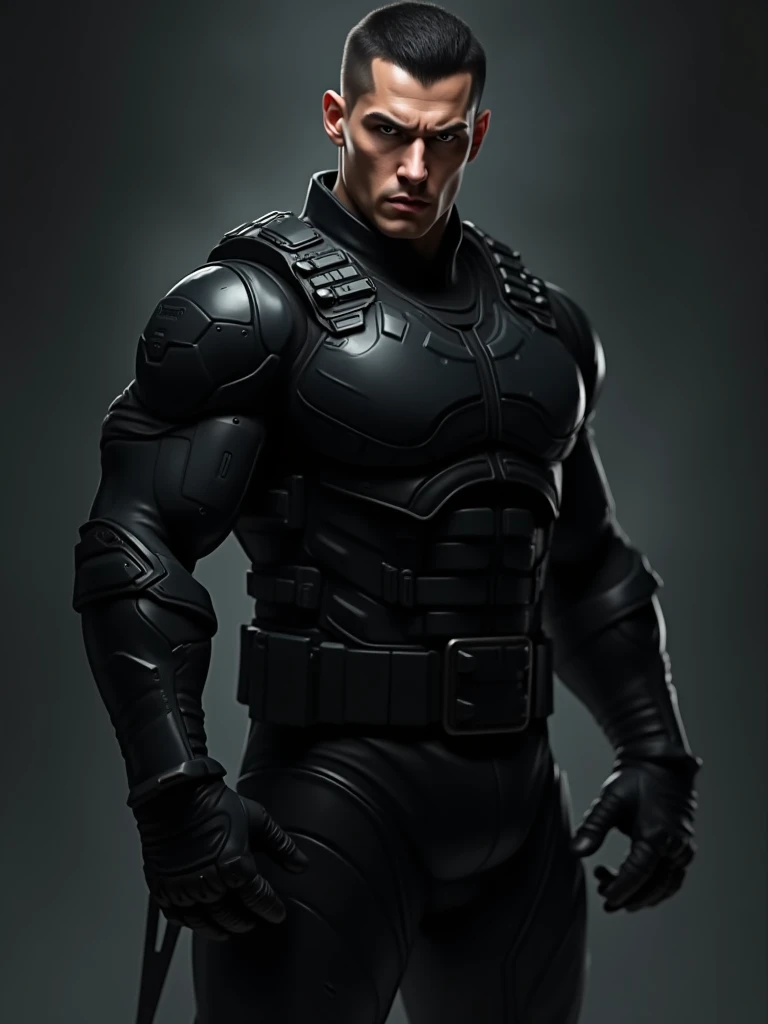 ((realistic: 1.5)),((best quality)), ((masterpiece)),((detailed)), male ninja, Vigilante, Caucasian American, handsome, photorealistic face,short hair, attack position, ninja vigilante tactical superhero outfit, katana on the back,wearing shiny black rubber suit, leather gloves, just outside of the city with evening cityscape in the background, huge biceps, huge muscles, muscular big body,