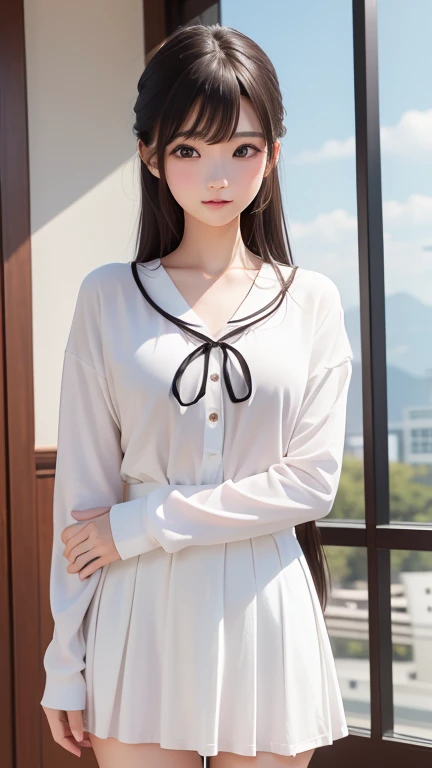 ((Attention to detail)),(Super detailed), 非常に詳細な CG ユニティ 8K 壁紙, beautiful girl, Highest quality, 8K, 11 years old、girl、Fluffy long hair、Summer outfit、Happy smile、sea