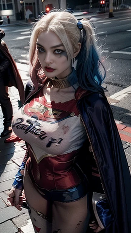 marg0th4rl3y, r3d4ndblu3, skinny, upper body  big breasts, big smile, street