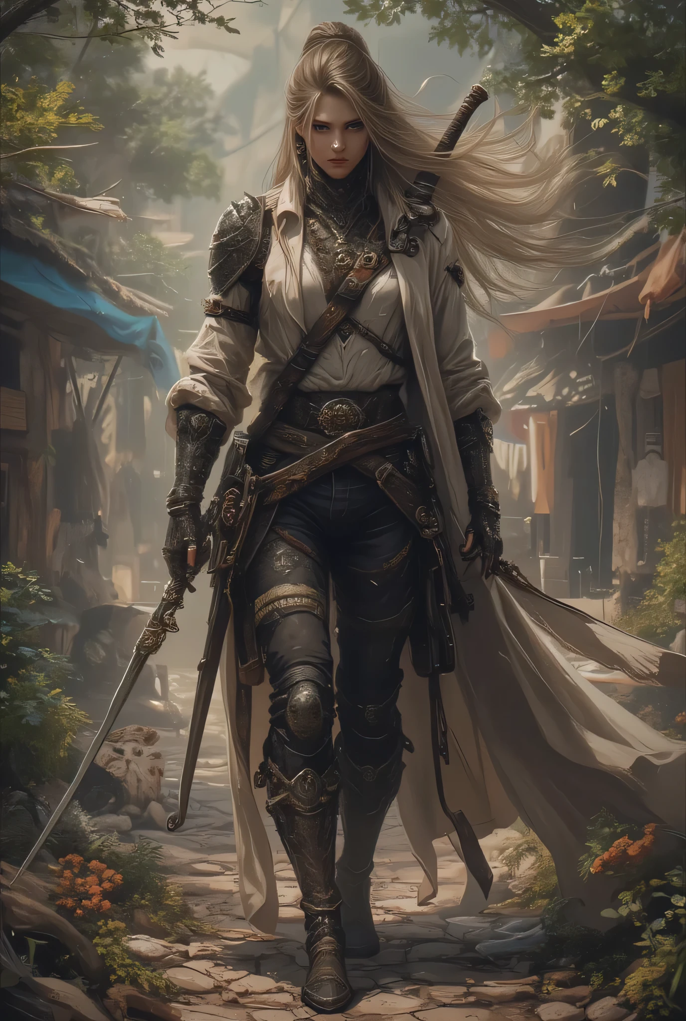 Are you going to create the character with the following description: he is a simple-looking man, But it still attracts attention because of a certain distinction unusual for someone from the slums. His face is serene and almost refined, as if he were born in a distant place, in an environment other than his own. His features are soft, but with a hardness in his eyes that reflects the battles of his life. His hair, of a light brown, it falls softly to the back of his neck, but he always wears it turned backwards so as not to hinder your sharp vision, especially when hunting or preparing for battle. Although your face may have It was that of a gentleman if the circumstances had been different, his life in the slums has forged him into something completely different: a lethal hunter. (He has double swords in his hands)