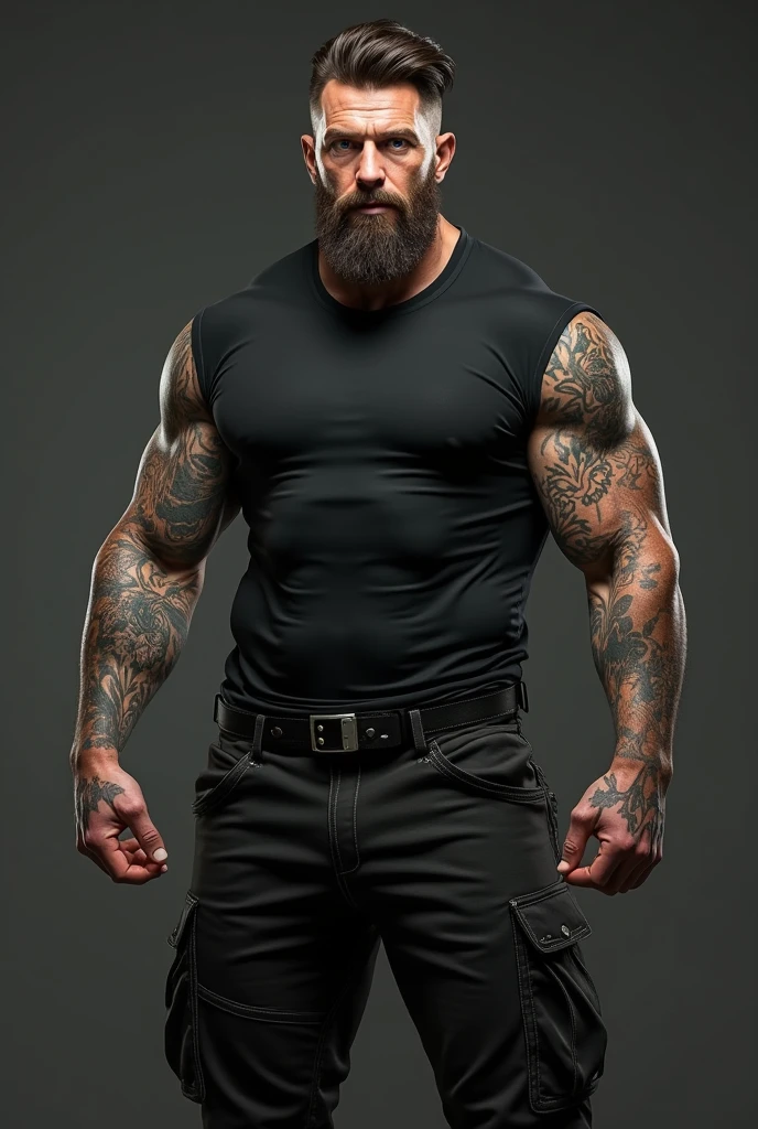 Create a tattooed man in a black t-shirt