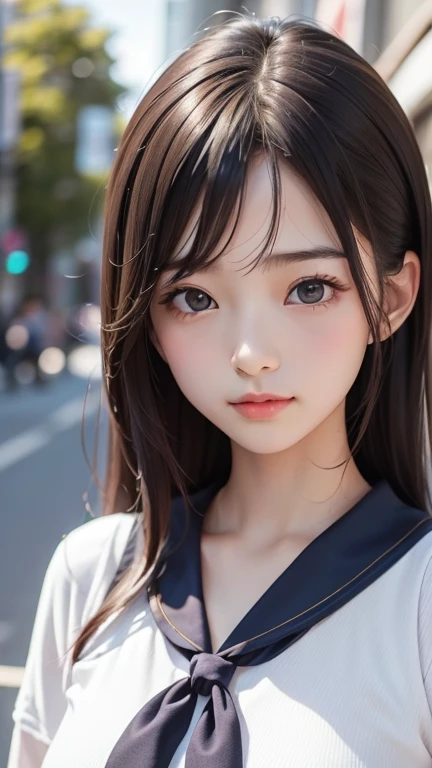 (Need,tmasterpiece),(详细的脸,realisticlying,the detail),1girll,The upper part of the body,simplebackground,looking at viewert,Focus on the face,The color hair,校服