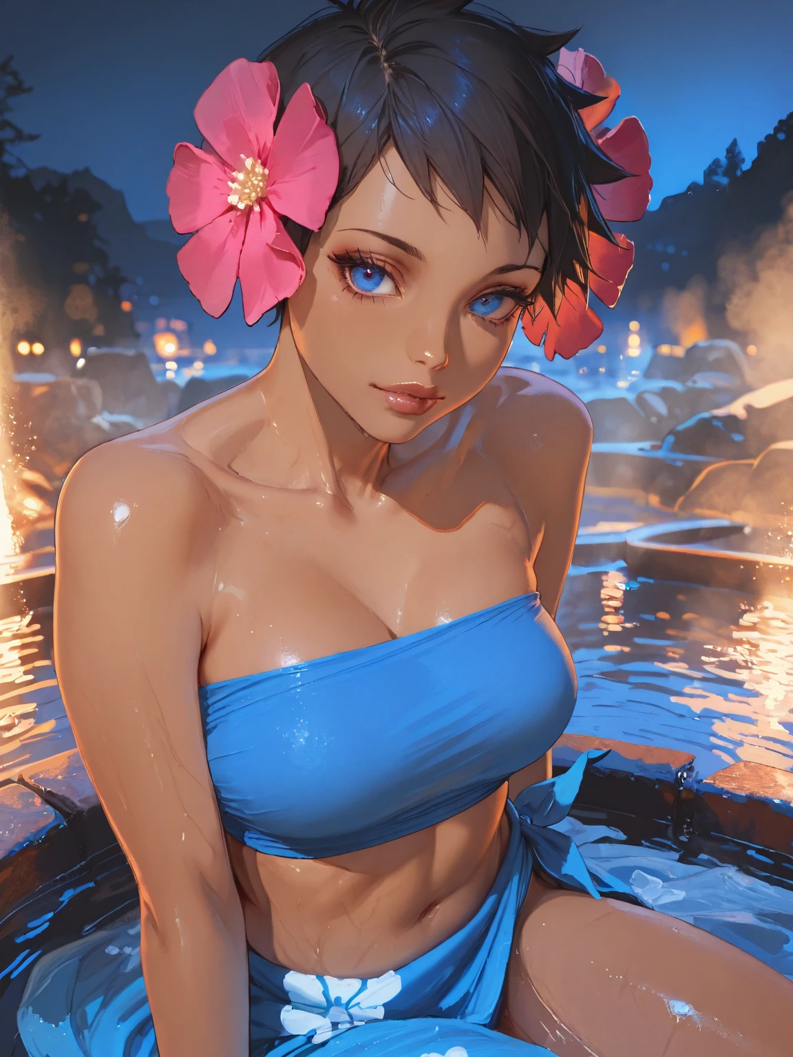 NSFW, (4+girls:1.5), (nude), tanned skin, dark tanned skin, oil, (muscular:0.7), thin waist, (abs:1.6), tan lines, medium breast, dynamic poses, lesbian interactions, sexual interactions, 20 years old women playing together, removing clothes, strip tease, sexual tension, squeezing boobs, grabbing ass, cyberpunk, cyberpunk world, cyberpunk background, blue and purple lights, neons, (pool), water, masterpiece, top quality, ultra high definition, highest resolution, very detailed, perfect face, professional lighting, clean skin, CG illustration, slender, very cute, young face, underboob, cleavage, lower breast, wet body, (breasts out:1.4), different hair colors, short hair, pixie haircut, semi-long hair, different hair cuts, hair ribbon, blush, navel, point of view from behind, from below, wet body, (breasts out: 1.4), (plastic bag 1.2), transparent swimsuit, water drop, wet skin, (wind: 1.3), girls playing behind, showing ass, perfect ass, black necklace choker, nude, naked, lifting jacket, saturated colors