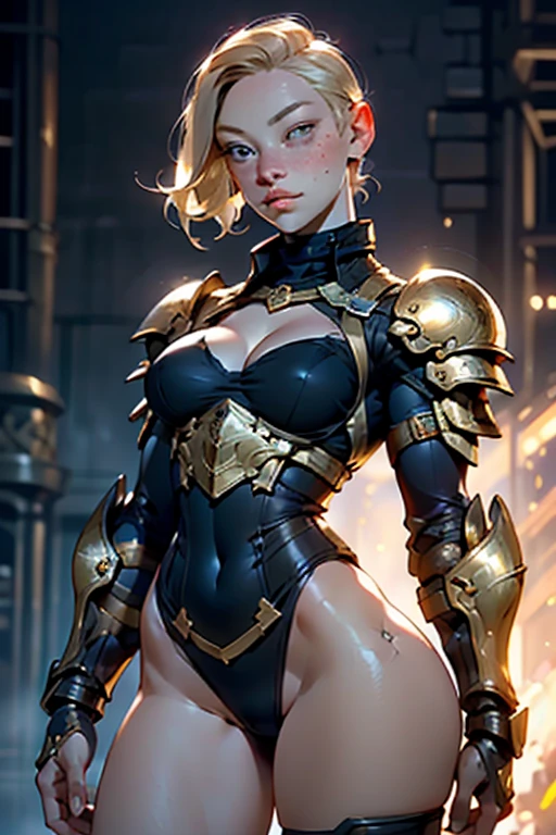 a young blonde girl, beautiful detailed blue eyes, beautiful detailed lips, extremely detailed face, long eyelashes, girl in black space armor with gold accents, ,sitting on a ammo crate , PIN Up pose,beautiful blue eyes, detailed muscular body, ponytail hairstyle, full body, beautiful detailed lips, light smile on face, full length photo, full-body shot , she has black space boots. body focus, Beautiful body, Beautiful character design , full body view, adult, full clothes, Beautiful Face, light smile, abs, empty background,(looking at viewer), sideboobs, nsfw, full body view, underboobs, black boots