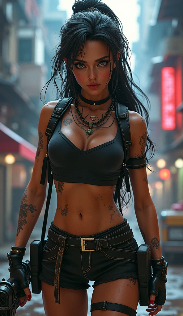 (La mejor calidad,A high resolution,Ultra - detallado,actual),Ariana Grande, (mini skirt white :1.4), (Fondo de ruinas de mazmorra en ruinas:1.4 ), joia, seios, pele white , pulseira, umbigo, tornozeleira, dark skinned female, barriga, blurry background,( cabelo longo white :1.4) , colar, blurry, decote, (cabelo preto:1.4) , saia, realista, umbigo piercing, ,(Fondo de ruinas de mazmorra en ruinas cyberpunk :1.4 ), (solo), (perfect anatomy :1.4), More detailed 8K.motor irreal:1.4,UHD,La mejor calidad:1.4, fotorrealista:1.4, textura de la piel:1.4, obra maestra:1.8,obra-prima, mejor calidad,objeto Objeto], (detailed face features:1.3),(Las proporciones correctas),(Ojos hermosos azules:1.4 ),  (pose vaquero),( estilo encaje lingerie white :1.4) 