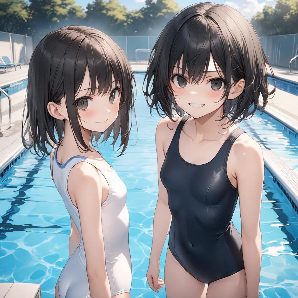 top-quality、Full limbs、complete fingers、Slender beauty、1 persons、School swim wear、swim wears、Ministry、bob cuts、In the middle of changing clothes、In the middle of taking off、embarassed expression