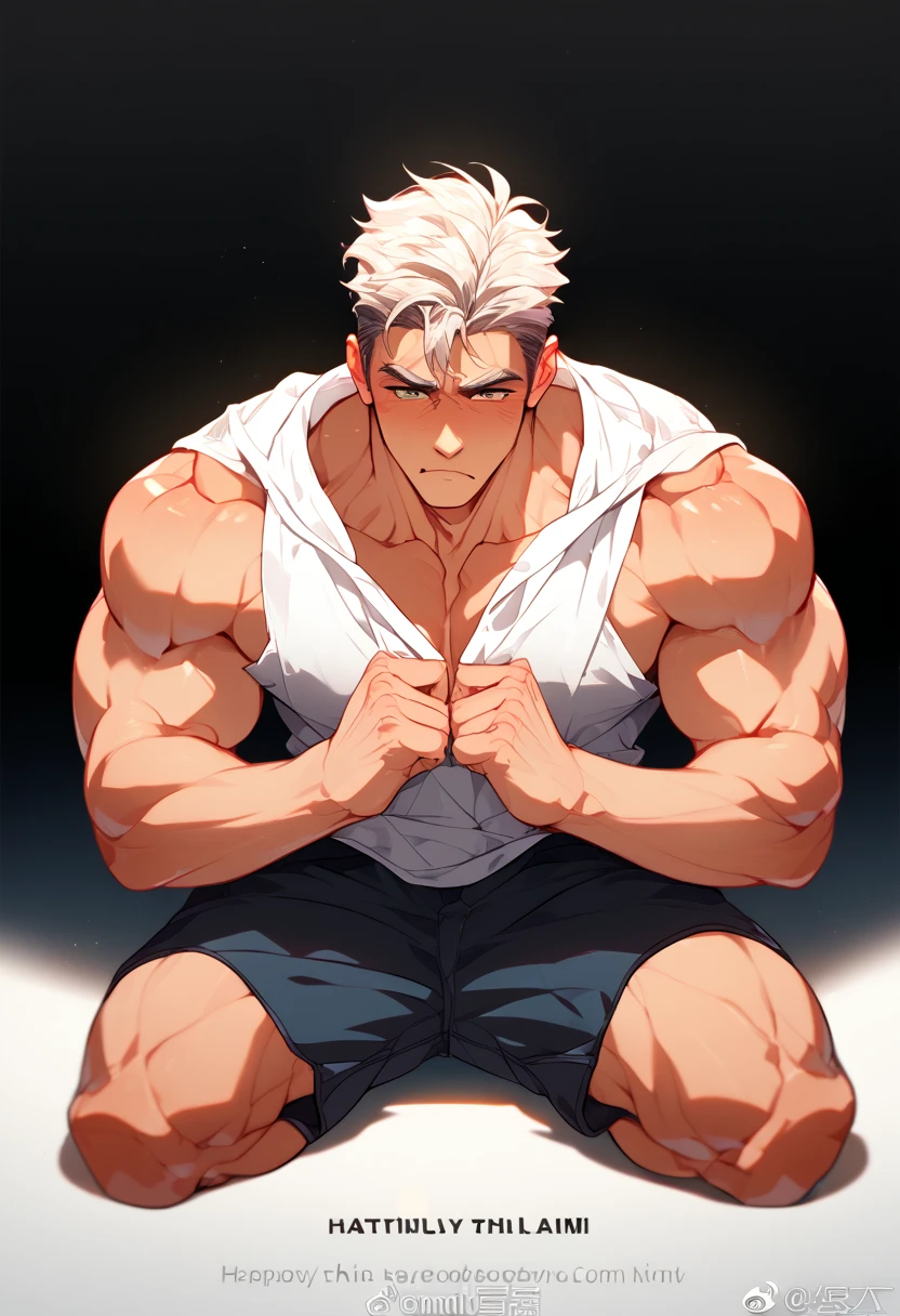 a shirtless exhausted 19-year old handsome caucasian male in faded haircut, mma gloves, fighting shorts, cute, handsome face, six-pack abs, beautiful body, well-defined body, sweating profusely, dripping sweat, drenched with sweat, panting, exhausted, doing poses on the wall