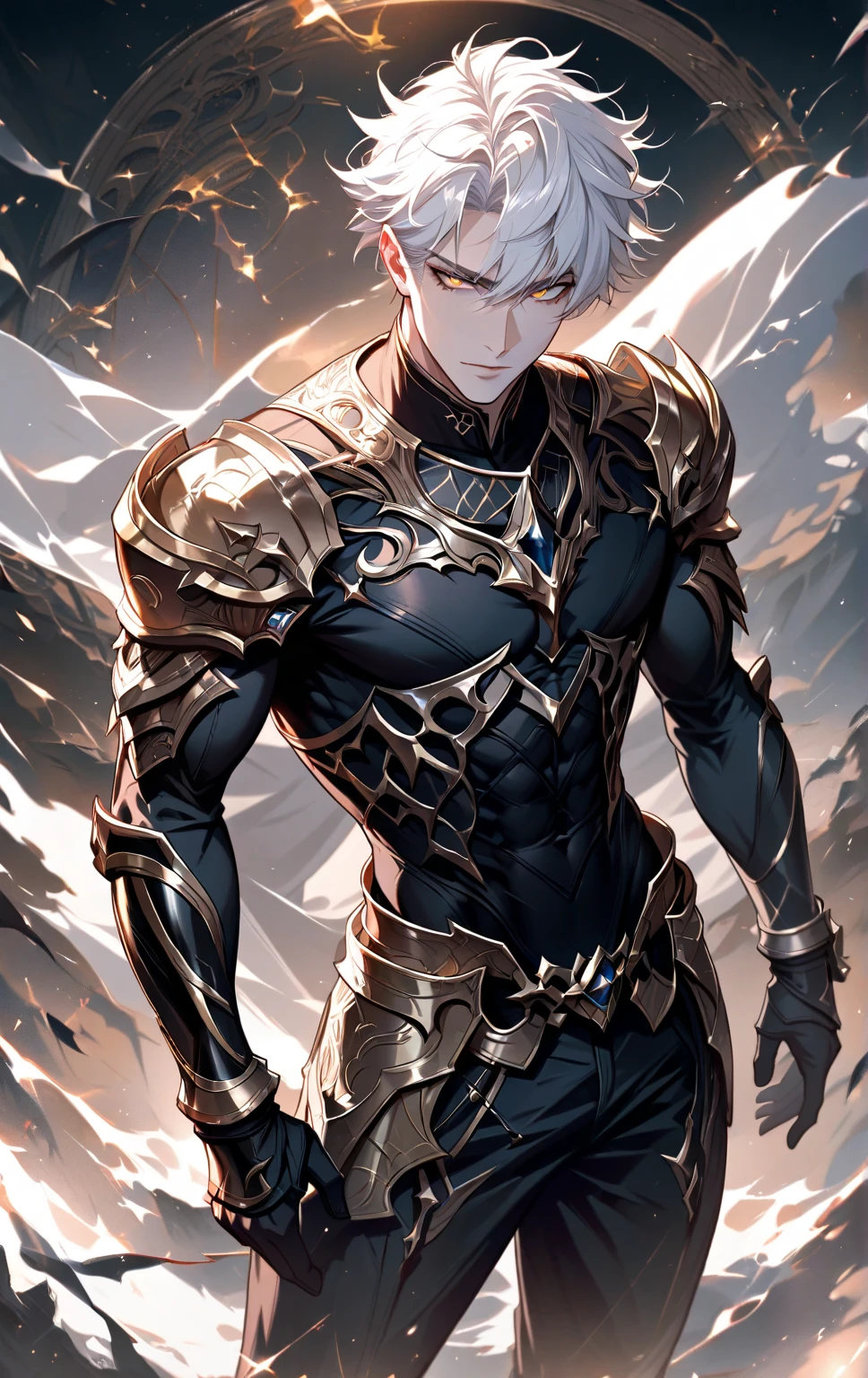 ((highest quality, 8K, Super detailed, masterpiece: 1.3)), (border、strong edges:1.2),(no background,no groundback:1.2),1 boy, shiny skin, muscular, ((balanced face, Fearless face:1.2 )), perfect body beauty, muscularの, short hair, anatomically correct body、manly、Knight Commander、(armor:1.2)、32 years old