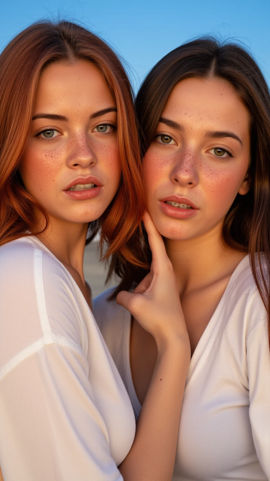 ((best quality)), ((masterpiece)), (detailed), two girls. red hair, 8k, super detail, textured skin, super detail