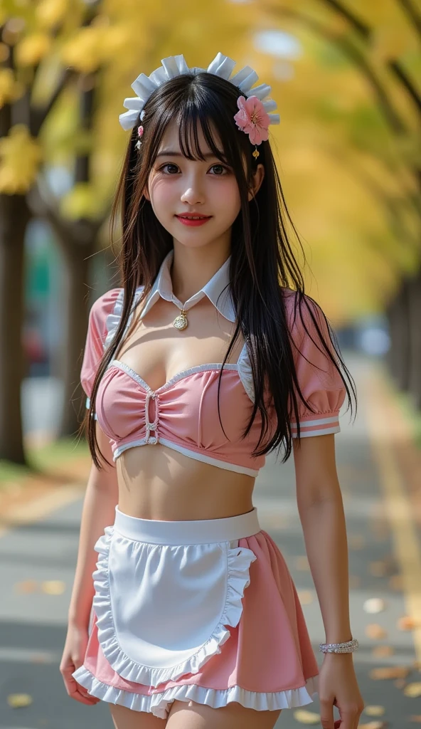 obra maestra, mejor calidad, high resolution, Dragon Ball, pony, pelo aguamarina, Cinta para el pelo, cola de caballo trenzada, Camisa rosa, belt, bufanda, falda rosa, escritura de ropa, guantes marrones, pechos medianos, al aire libre, tiro de vaquero, Agitando, sonrisa, ((sin bragaostrar las piernas)), piernas sexys, cuerpo completo