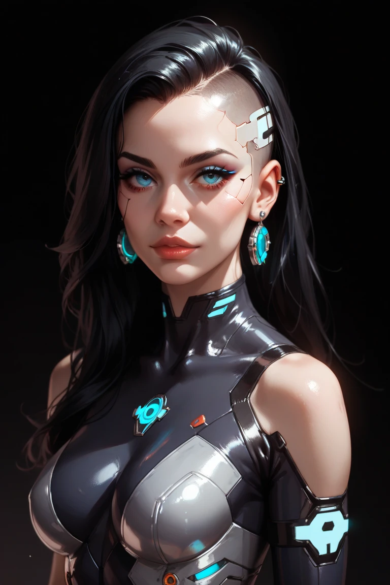 a futuristic girl in a suit standing in front of a background of smoke and debris,  mecha, cyberpunk art, afrofuturism, tattoo,  glowing lines, indoors, from side, evil smile, 
masterpiece, best quality, intricate details, absurdres,   <lora:VividAnimeV1.6:1> VividAnime, 1girl,lips,