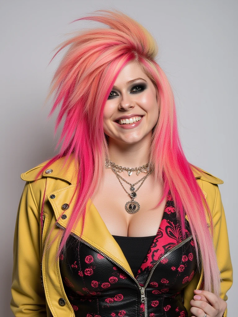 cyndi lauper 1980s, (sharp focus:1.2), photo, attractive young woman, (beautiful face:1.1), detailed eyes, luscious lips, (winged eyeliner:0.85), (tight body:1.2), (pink hair:1.2), wearing (jacket:1.2) at a (shop:1.2). (moody lighting:1.2), depth of field, bokeh, 4K, HDR. by (James C. Christensen:1.2|Jeremy Lipking:1.1).