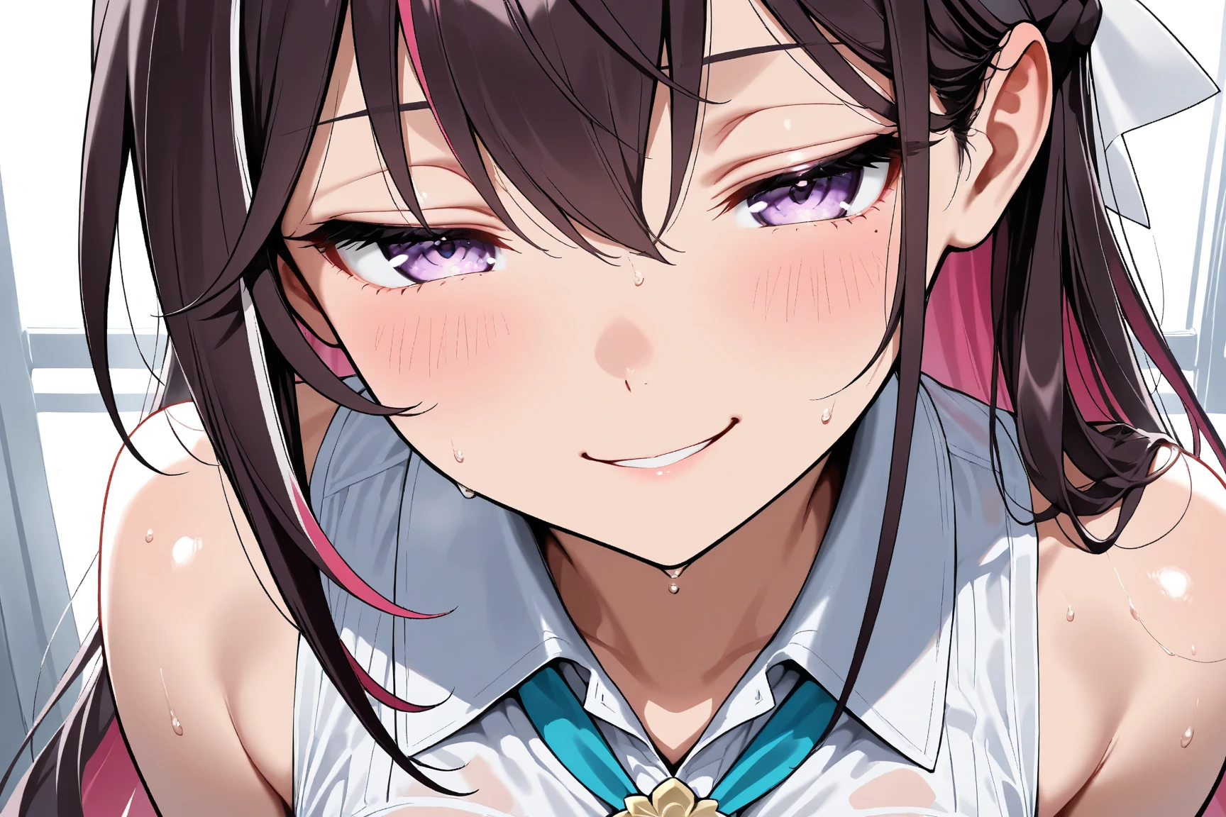 masterpiece, best quality,  full body,
1girl, bangs, black choker, black necktie, brown hair, blue skirt, blush, bracelet, breasts, choker, clothes around waist, collarbone, collared shirt, cowboy shot, dress shirt, ear piercing, eyebrows visible through hair, gradient hair, grin, gyaru, jewelry, kogal, long hair, looking at viewer, loose necktie, necktie, piercing, plaid, plaid skirt, pleated skirt, red eyes, ring, school uniform, shirt, skirt, smile, solo, white shirt,
street, sky, cherry blossoms, petals,illustration, (magazine:1.3), (cover-style:1.3), fashionable, woman, vibrant, outfit, posing, front, colorful, dynamic, background,  elements, confident, expression, holding, statement, accessory, majestic, coiled, around, touch, scene, text, cover, bold, attention-grabbing, title, stylish, font, catchy, headline, larger, striking, modern, trendy, focus, fashion,