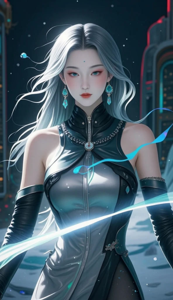 cyberpunk girl, fantasy world, dark background, clean design, epic Instagram, artstation, colorful paint splash, silhouette, ultra-detailed intricate details, Unreal engine, fantasy, complex details, splash screen, complementary colors, fantasy concept art, 8k resolution, deviantart masterpiece, oil painting, heavy stroke, paint dripping, (isolated on white background: 1.3), rainbow skin, (((handsome young man))), (( teenage:1.5)), (glowing blue eyes), ((eyes with light)), (((long white hair: 1.1))), ((black)), (princess \\ (indifferent expression\\), (((wearing high-detail multi-layered luxury black robe))), white hair, (abs) (large pectoral muscles) (appropriate posture)