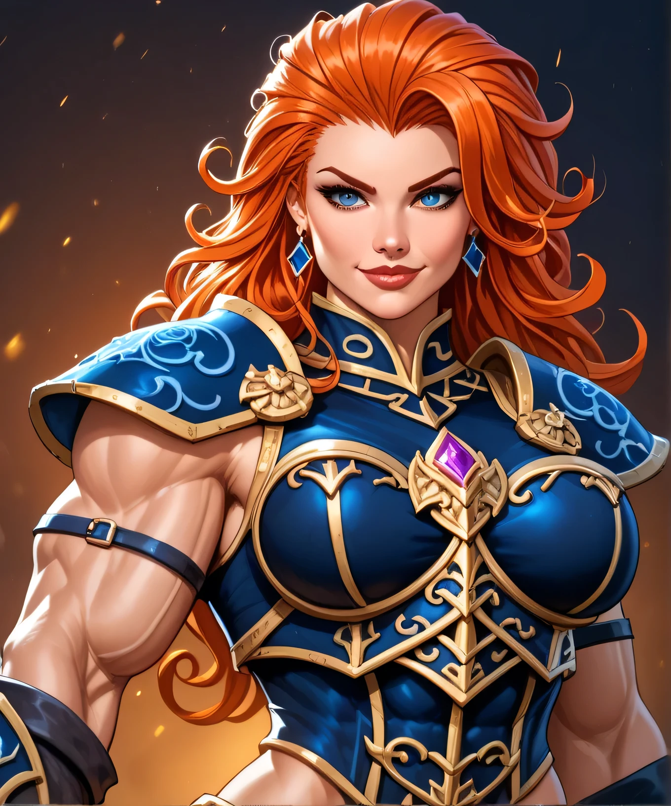 Looks like a muscular female warrior fantasy character. Looks like a Dungeons and Dragons character. Looks like a fierce warrior woman. Looks like a female bodybuilder flexing her biceps. Looks like an incredibly sexy female fighter in a fantasy setting. A single female character portrait. (((wearing fantasy armor))), fantasy artwork, fantasy attire, clear and sharp, attractive, (((sexy luxurious hair))), (((exotic hair style))), sexy, sly, woman in her early 20’s, (((fetish model))), (((sexy stare))), sassy, (((muscular))), (((very sexy female physique))), smug smirk, gorgeous face, and an athletic body, beautiful body, hyper detailed, gothic art, trending on artstation, Dungeons & Dragons, character portrait, intricate details, ultra detailed, ultra detailed clothes, ultra detailed hands, epic masterpiece, intricate details, hyperdetailed hands, award winning, fantasy art concept masterpiece, trending on Artstation, digital art, unreal engine, 8k, ultra HD, centered image