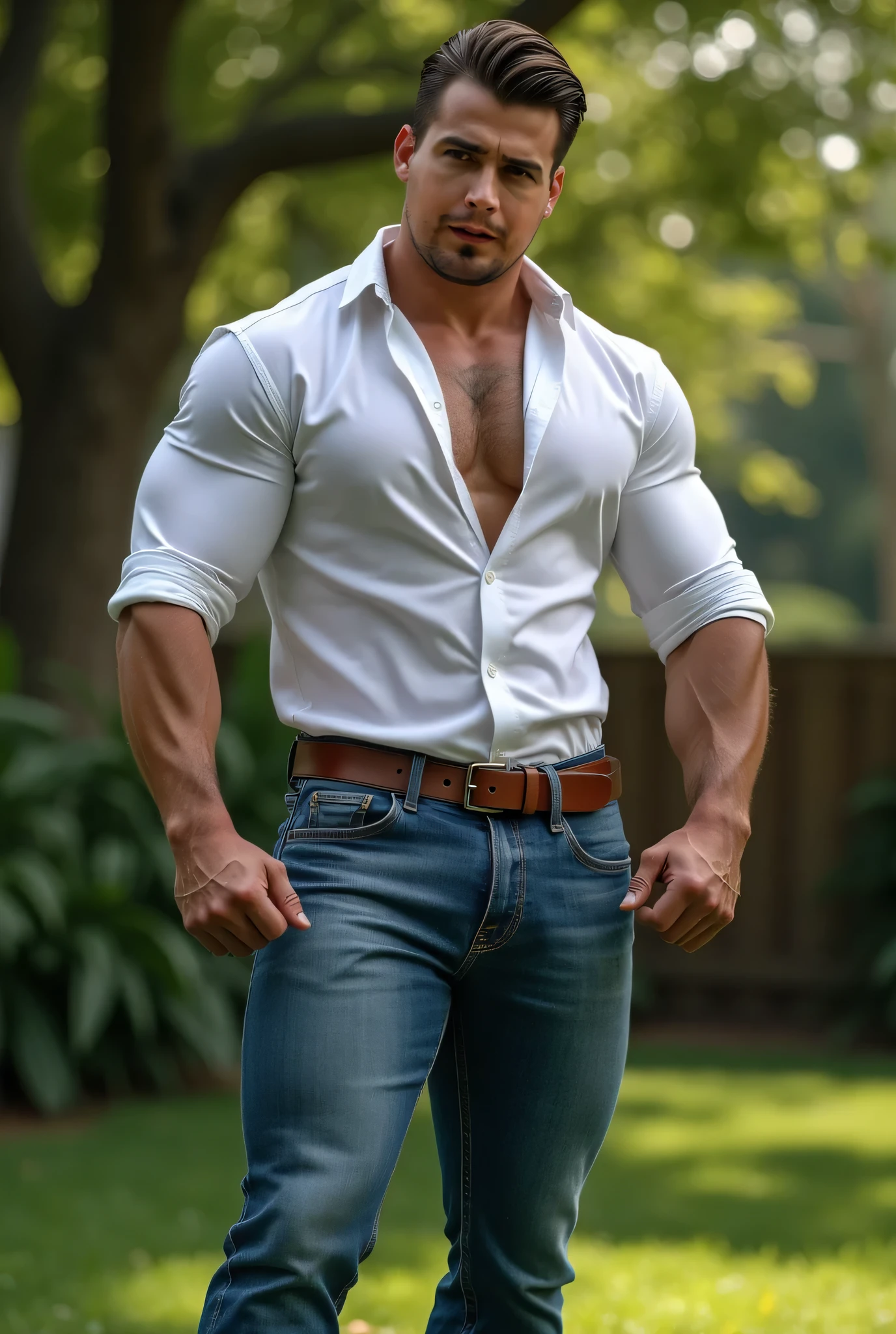 Handsome white arabe sexy man, musculoso con botas jeans vaquero desgarrados, large belt with studs, camisa negra vaquera, montado a caballo, con gafas obra maestra, ultra realista, gran detalle, 8k super muscular beefy strong muscular legs big bulge age 35 years old smiling plaid shirt in big bulge