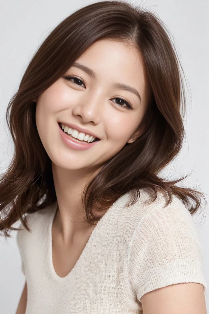 （（Highest quality， 8k， Tabletop：1.3））、Beautiful mature woman、Japanese（40 years old）、Mature Woman（（lingerie））. Random color tank top：1.2（Leaning forward））.（Huge breasts）.（smile：1.15）、Highly detailed face and skin texture、White groundless background、Hands down and chest together pose、Double、Big beautiful eyes