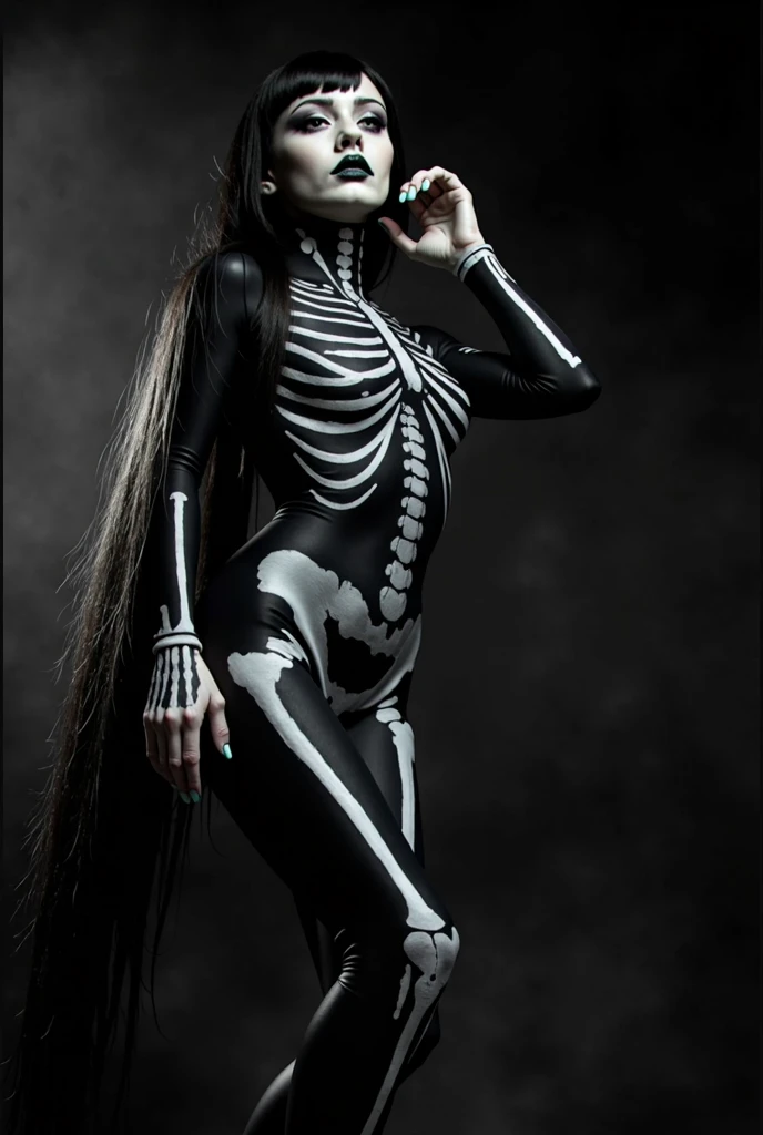 girl who is dressed as a Skeleton and is sexy and who is busty and has a good body, cartoon sketch drawing