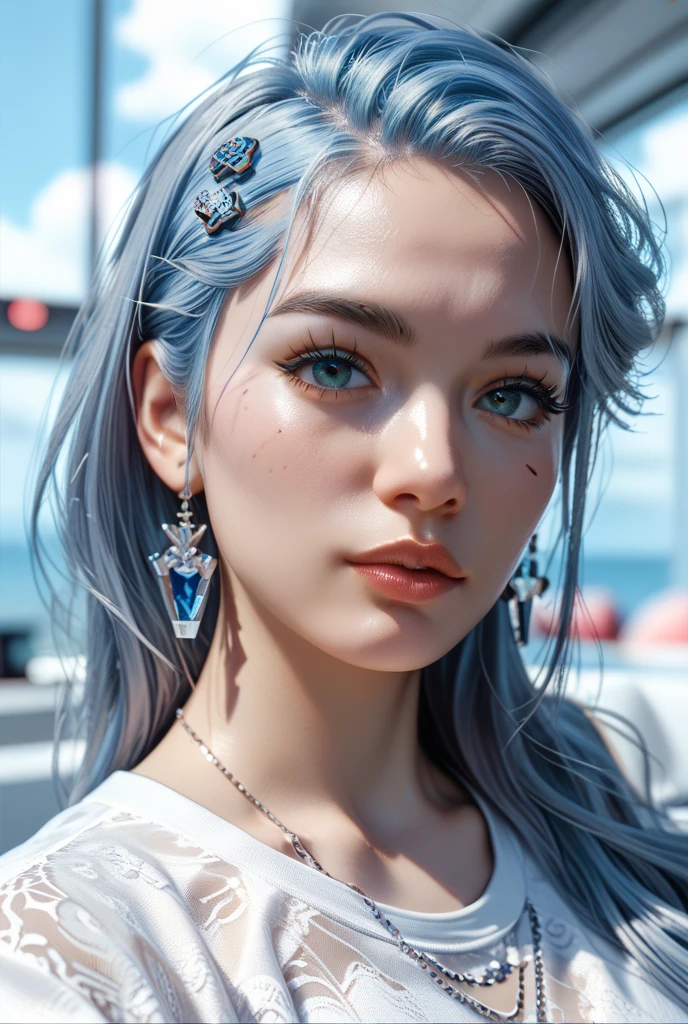 beautiful , gray hair, Nicebody, Accessories made of wood, Sweaty : 1.6, Turquoise eyes, necklace made of wood, bracelet made of wood, earrings made of wood, romantic updo style,