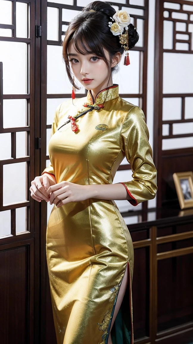 Hyperrealistic art of (masterpiece,best quality,ultra high res:1.1),(photo-realistic:1.1),hanging breasts,face_focus,1girl,front view,
(separate legs:1.1),sweat,female orgasm,
looking at viewer,side_light,
(white_background:1.2),(blurry_simple_background:1.5),
<lora:EasyFix>,(overfit style:1.3),
gold_cheongsam,gold_qipao1,stage,<lora:qipao1_XL_reg1_-000004:1.5>,train station,<lora:yaya_XL_1_-000005:0.9>,, Extremely high-resolution details, photographic, realism pushed to extreme, fine texture, incredibly lifelike