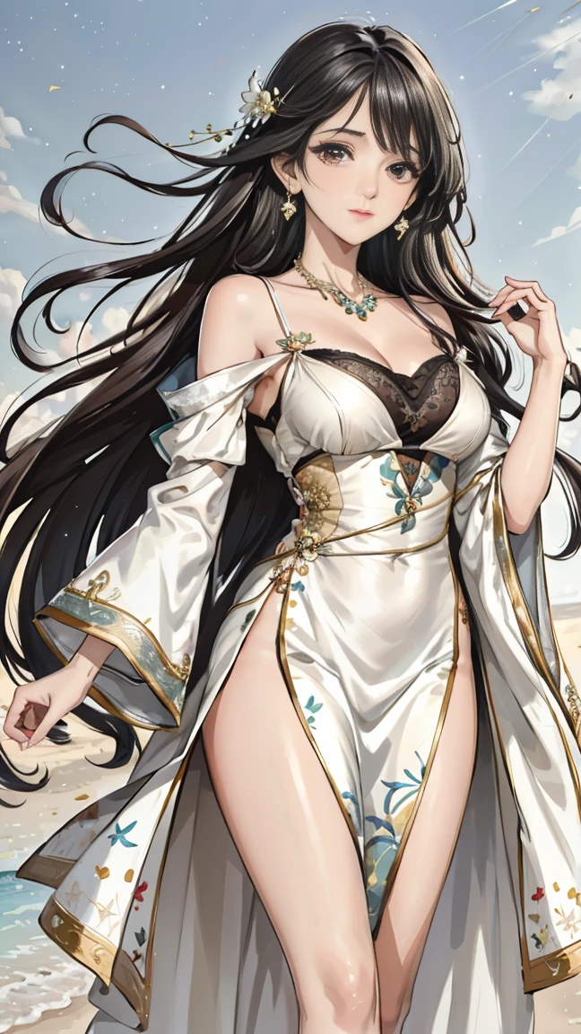 1girl, fox ears, fox tail, fox girl, dark brown hair, green eyes, divine, sexy, mature woman, expensive dress, rich, highly detailed, masterpiece,