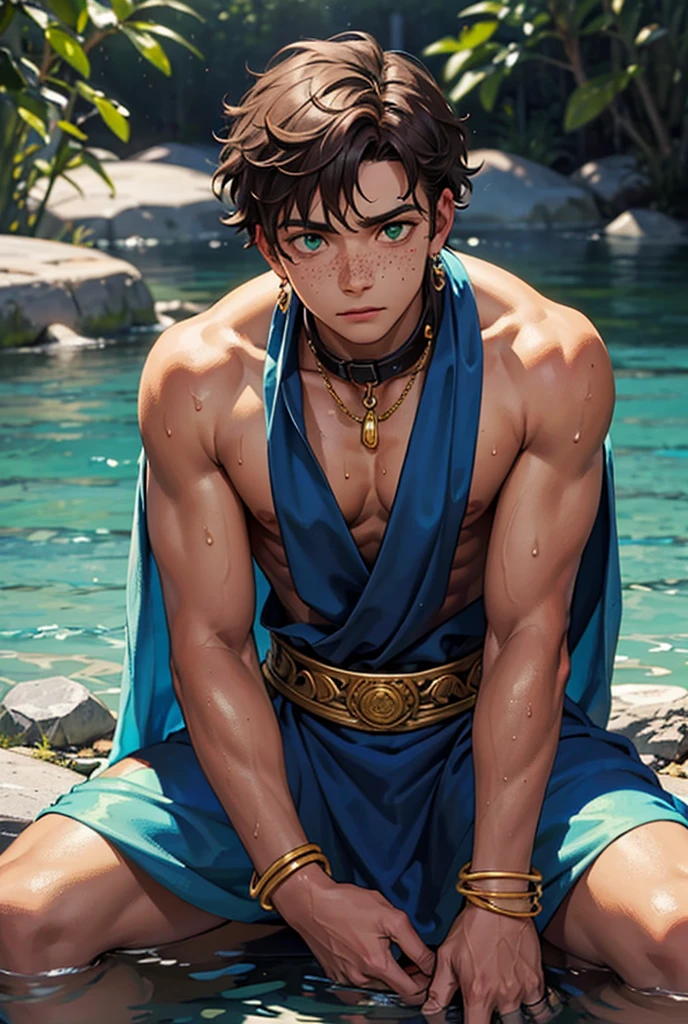 (best quality,4k,8k,highres,masterpiece:1.2),ultra-detailed,(realistic,photorealistic,photo-realistic:1.37),1boy,hindu god krishna,sitting on beach,ocean waves,sunset sky,lush tropical plants,ornate jewelry,intricate clothing details,serene expression,dramatic lighting