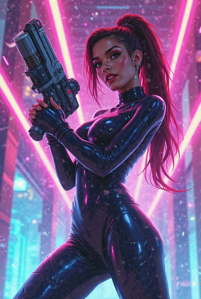 there is a beautiful women standing in a rave club, with a red light, red and cinematic lighting, cinematic red lighting, inspired by cyberpunk2077, cyberpunk lighting, cyberpunk with neon lighting, altered carbon style, seductive cyberpunk dark fantasy, neons, colors, more red colour, cyberware, foggy, lasers, cyberpunk pistol