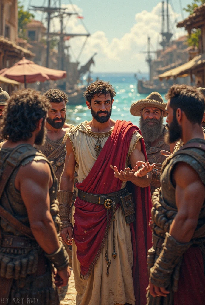 Three young Greek gods are having a wild party, "The first is god of civilization and prophecy, Com cabelos longos loiros e olhos azuis, is light-skinned, Tem corpo musclar leve, Usa uma toga masculina grega branca, coloca uma coroa de louros", "The second is god of drama and wine, com cabelos longos castanhos escuros e olhos castanhos escuros, is light-skinned, tem cara de menina, it's skinny, mas apertado, usa uma longa toga masculina grega solta com pele de leopardo, coloca uma coroa de videira", "The third is the god of commerce and communication, com cabelos castanhos e olhos castanhos, It's light musclar, It seems very cunning and fast, Smiles a cynical smile, Puts on a wide-brimmed hat, wears a Greek tunic", They're laughing at your silly joke., They're throwing a drinking party and making noise, Greek amphorae, Kraters gregos, Kylix grego, Ancient Greek Palace, Mitologia grega, atmosfera animada, super alta qualidade, Super accurate description of the hands, HDR, fotorrealista, Super Detalhe, master part, 8k, HDR