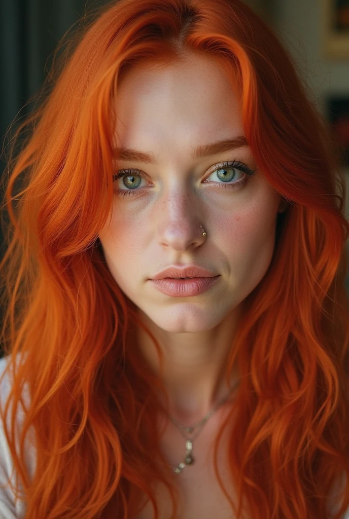 With red hair in a selfie