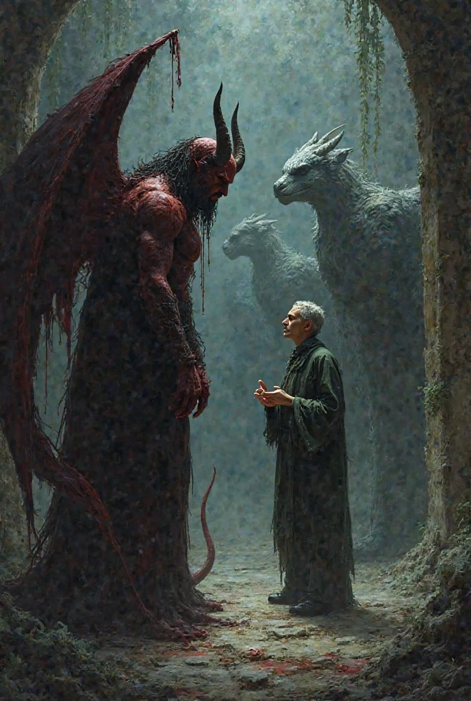 ultra detallado, beautiful and aesthetic, Beautiful, obra maestra , misterio , atmospheric , genial , sobrenatural , La mejor calidad , cueva , 1 hombre , 1 demonic monster , monstruo muy grande , Hombre matando monstruo , The man has a long black hooded robe , He can use magic , El monstruo tiene un cuerno muy grande , Monstruo respira hacer fuego , El hombre tiene una gran espada brillante , fantasy sword , 4 Little monster around the big monster , Magma alrededor del campo de batalla , The battlefield is in Cavern , Toda la cuevaa en llamas , La espada del hombre brilla , Acantilado de mayo y roca en Caverna , Caverna en llamas , (Caverna ultra detallada) , (Magma ultra detallado) , (Cara de hombre ultra detallada) , (Espada ultra detallada) , (Monstruo ultra detallado)
