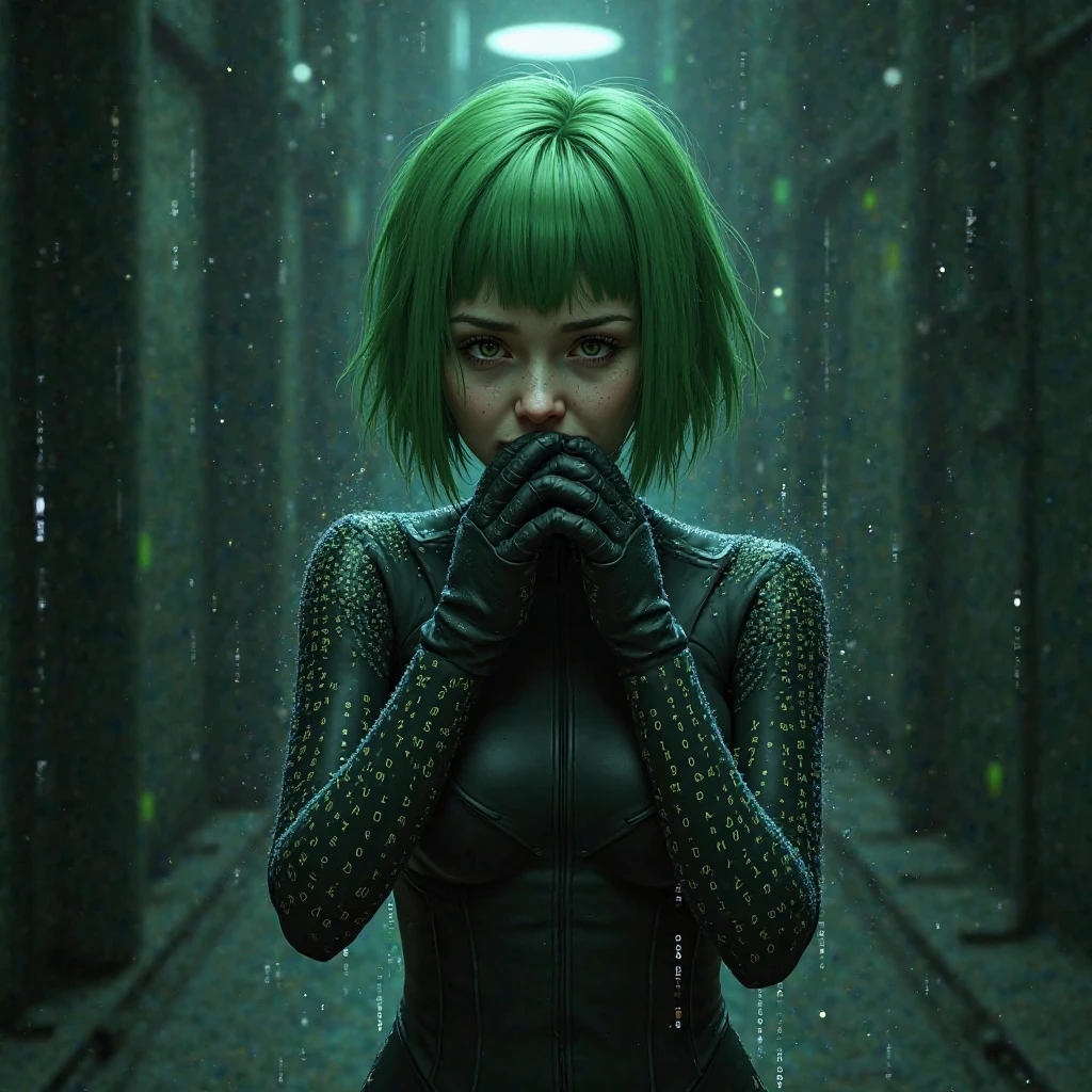 shy and embrassed young woman, peeking, ilya kuvshinov, strong studio lights, symmetrical features, ominous, magical realism, texture, intricate, ornate, royally decorated, whirling green smoke, embers, radiant colors, fantasy, trending on artstation, volumetric lighting, micro details, 3 d sculpture, ray tracing, 8 k, anaglyph effect