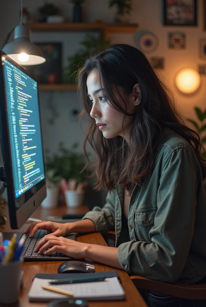 A teen age girl working in a company as a data operator
