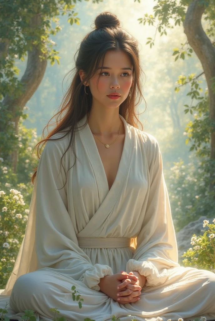 year: 2023. Location: England. Pre-Raphaelite scene with Thomasin McKenzie, hospital robe, sad, crying, ((((Clothing from the 2020s)))) ((Hairstyle of the 2020s)), ((("OMITB" cinematography)))