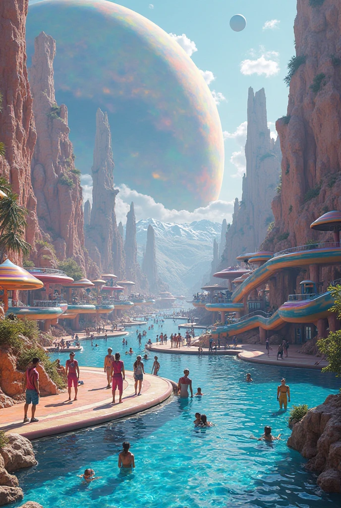 WATER PARK FOR CHILDREN WITH GEYSERS IN SPACE