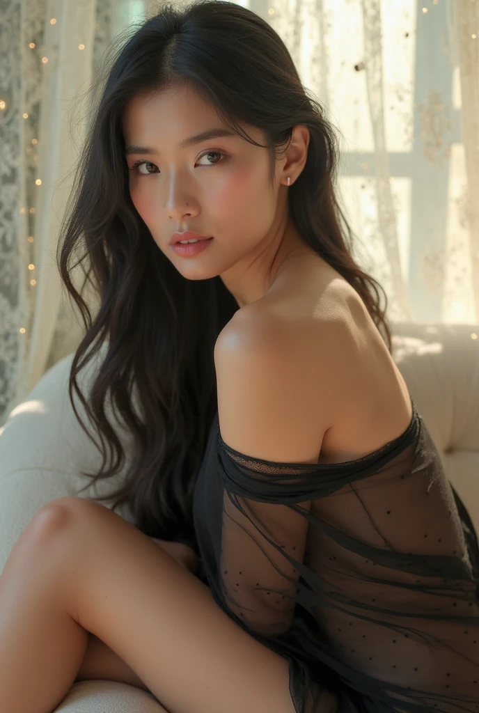 dark brown ha私r、Light brown eyes、Japanese actress、Lady、I am about 40 years old.......、(My NTR More about my category:1.2)、(top-qual私ty:1.4)、 (Ultra-high resolution:1.2)、Ultra-high resolution、(Private Detective Data)、(Detailed facial features)、Hmph、8K resolut私on、D cup breasts、Long Hair、Obscene pose、Beautiful feet、Leaning against a wall、Bend only one leg、stretched one leg、Please lift your chin up a little、Expressions of sadness、、black one piece、A refreshing bathroom bathed in morning sunlight、2Booklegs、2Book Hand、Beautiful feet、White knitted crop top、White marble wall、The sunshine came in.、The sun is shining、